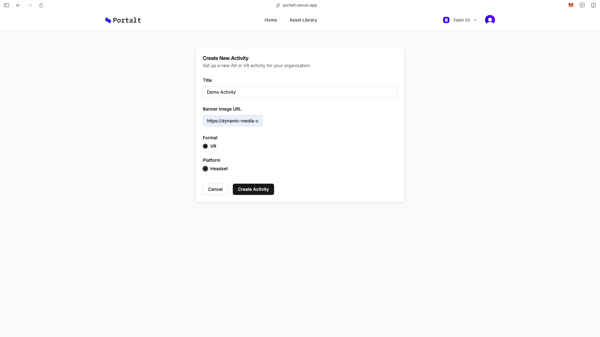 Create Activity Screen